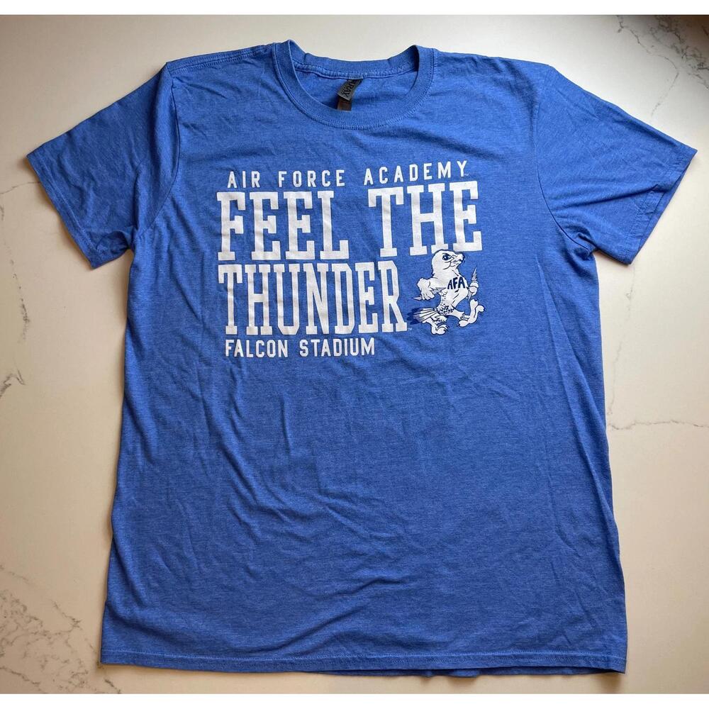 Air Force Academy Feel The Thunder Falcon Stadium Tee Shirt Large Blue